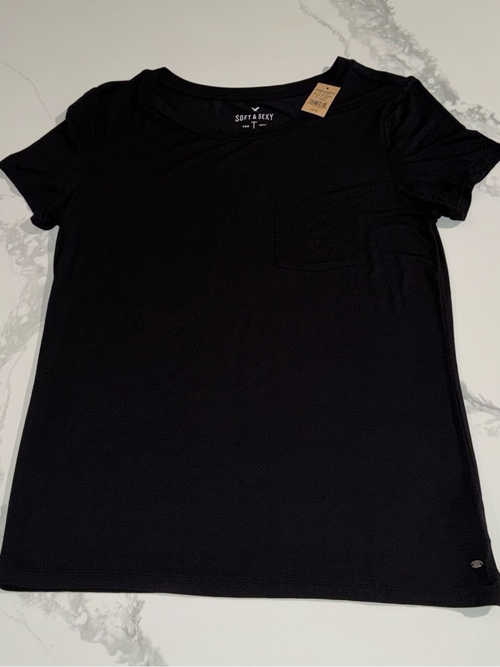 American Eagle Soft & Sexy Black Short-Sleeve Pocket Tee